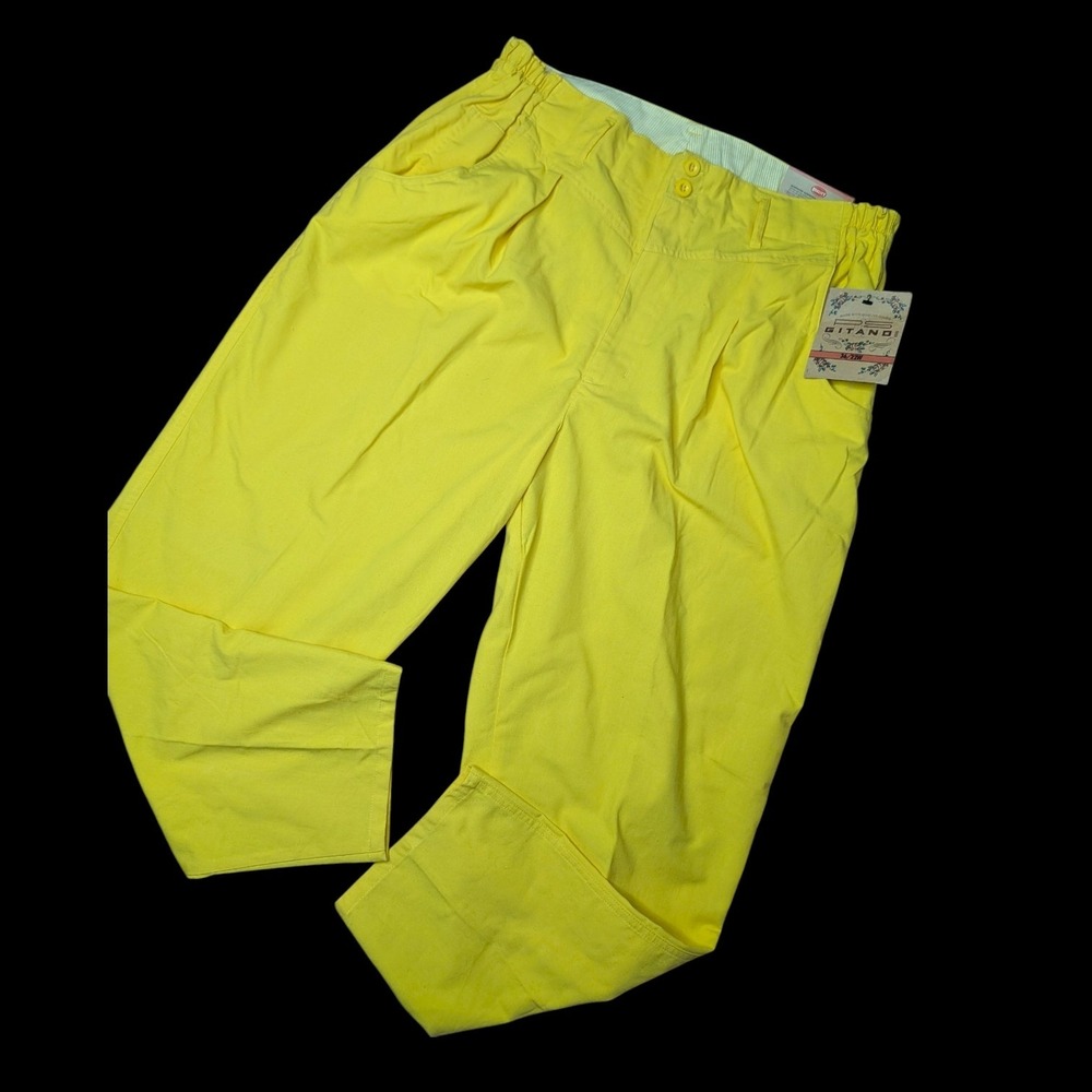 Deadstock Vintage 90s Funky Yellow Pleated Pants Size 22W 36 Short NWT Highrise